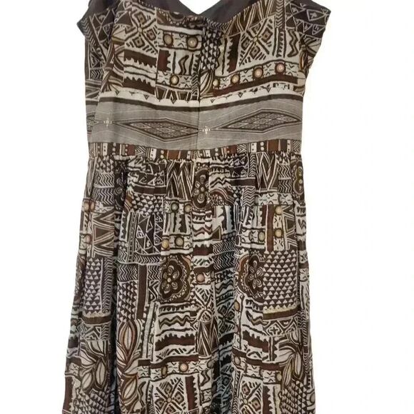 Dressbarn Women's Dark Brown & White Cotton African Print Sleeveless Lined Sundr - Picture 9 of 12